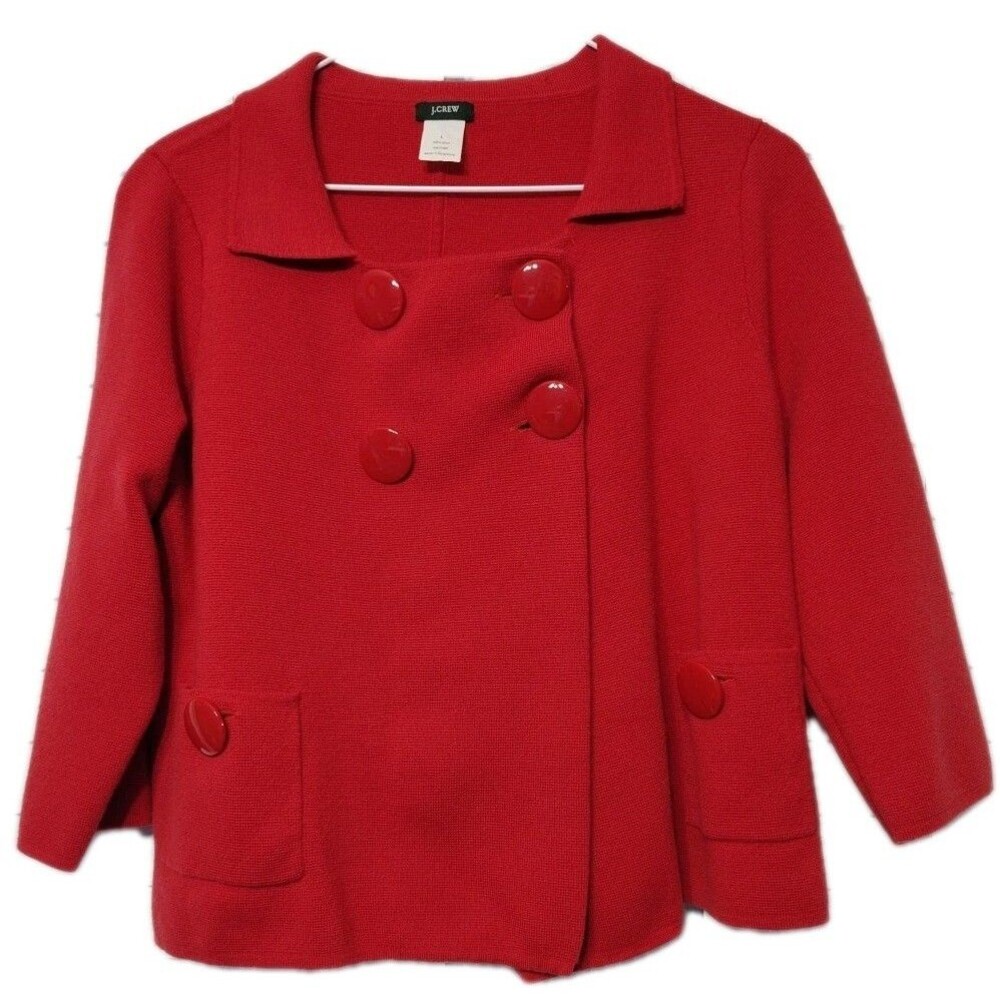 Double-Breasted Blazer Short Red J. Crew Women's Size Large 100% Wool Look @ Pic